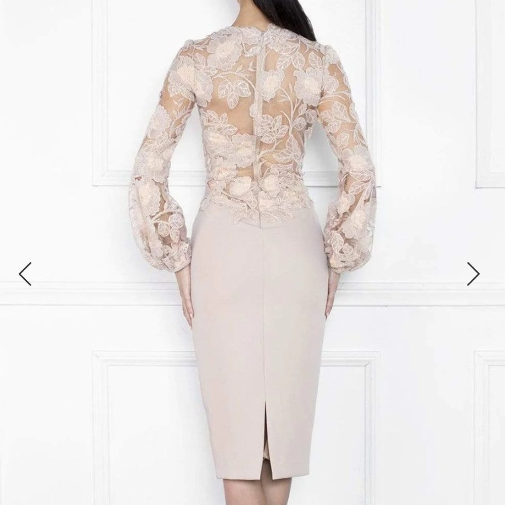 nicole bakti - 6854 floral lace long sleeve sheath dress